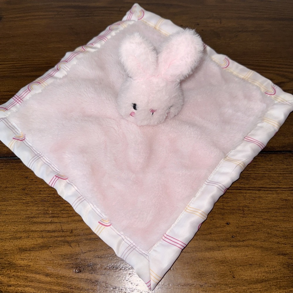 Parents Choice Security Blanket Pink Bunny Rabbit Plush 12x12 Lovey Rainbow Pink